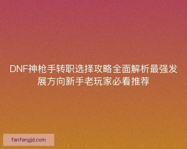 DNF神枪手转职选择攻略全面解析最强发展方向新手老玩家必看推荐