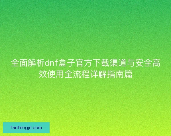 全面解析dnf盒子官方下载渠道与安全高效使用全流程详解指南篇